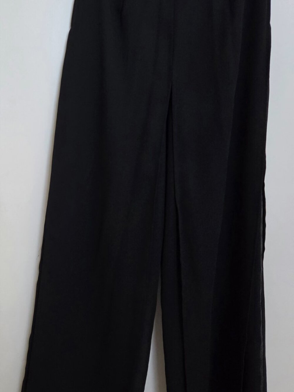 Vintage Black Wide Sheer Leg Pants with Four Sheer Overlay Panels - Picture 4 of 16